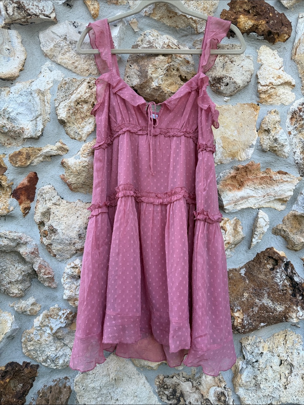 Patrons of peace mini ruffle clip dot dress
